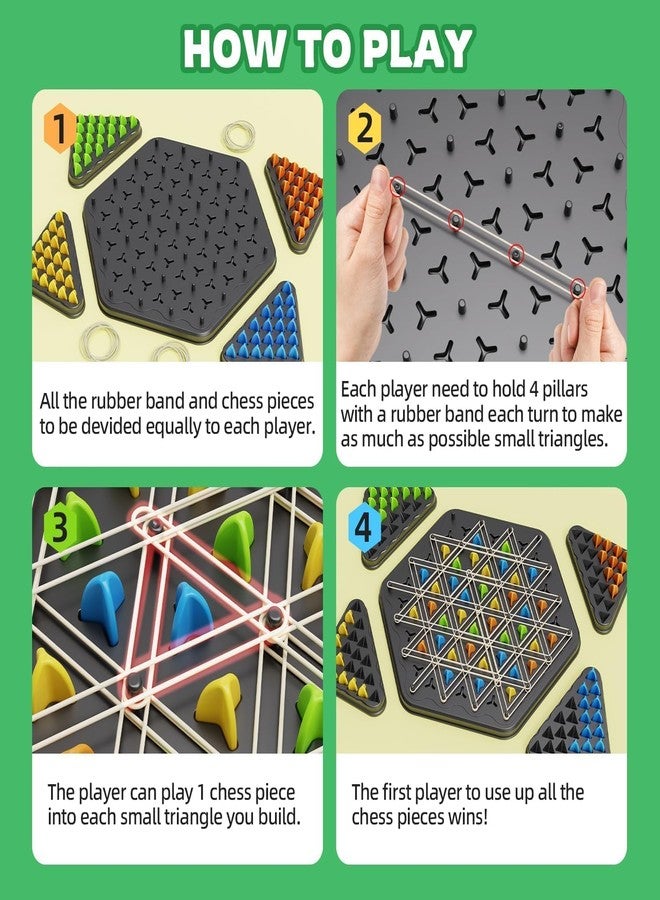 IXWQ Chain Triangle Chess Game Triggle Rubber Band Game for Kids & Adults, Fun Family Board Game, Brain Teaser Puzzle, Strategy Board Games Interactive Chess Set for 2-4 Players, Multicolour - Image 4